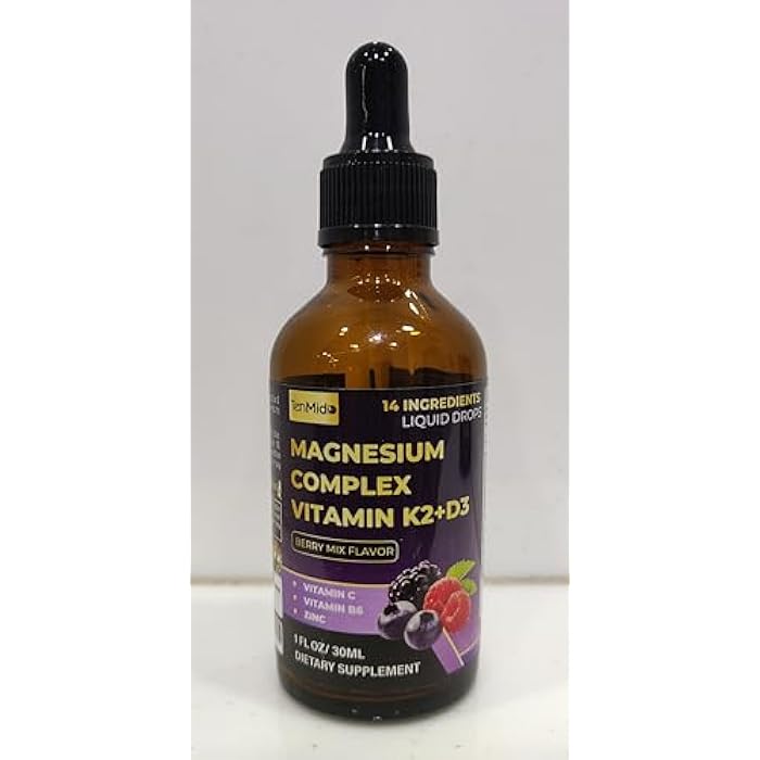 Tenmido 14in1 Magnesium Glycinate Liquid Drops with Taurate, Citrate, L-Theanine, Lemon Balm, Passion Flower, Cellulose Fiber, Potassium, and More - 30ml 1 Fl Oz - Image 1