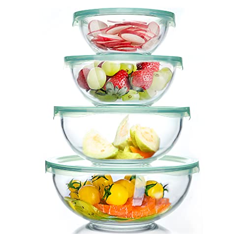 Luvan Glass Mixing Bowl with Airtight Lids 1QT 15QT 25QT 37QT 8piece Kitchen Salad Bowls Clear Nesting Big Cooking Bowl Microwave Oven Safe for Meal PrepstorageBakingServing