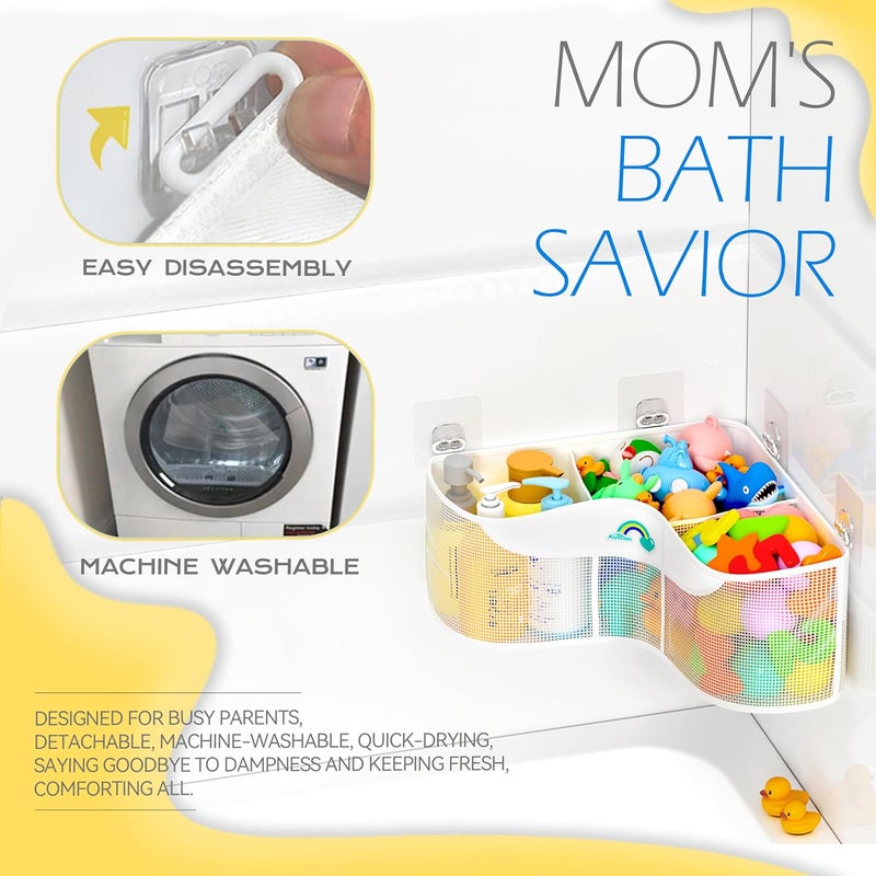 Austion 3-Compartment Corner Bath Toy Storage Organizer for Tub - Wide-Opening Mesh Kids Bath Toy Holder with Easy Sorting & Storage, Quick-Drying Machine-Washable Bathroom Organizer for Tidy Bathtub - Image 5