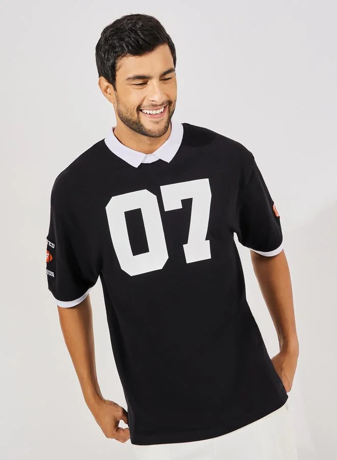 Styli Premium Heavy Pique Oversized Polo with Badge & Embroidery