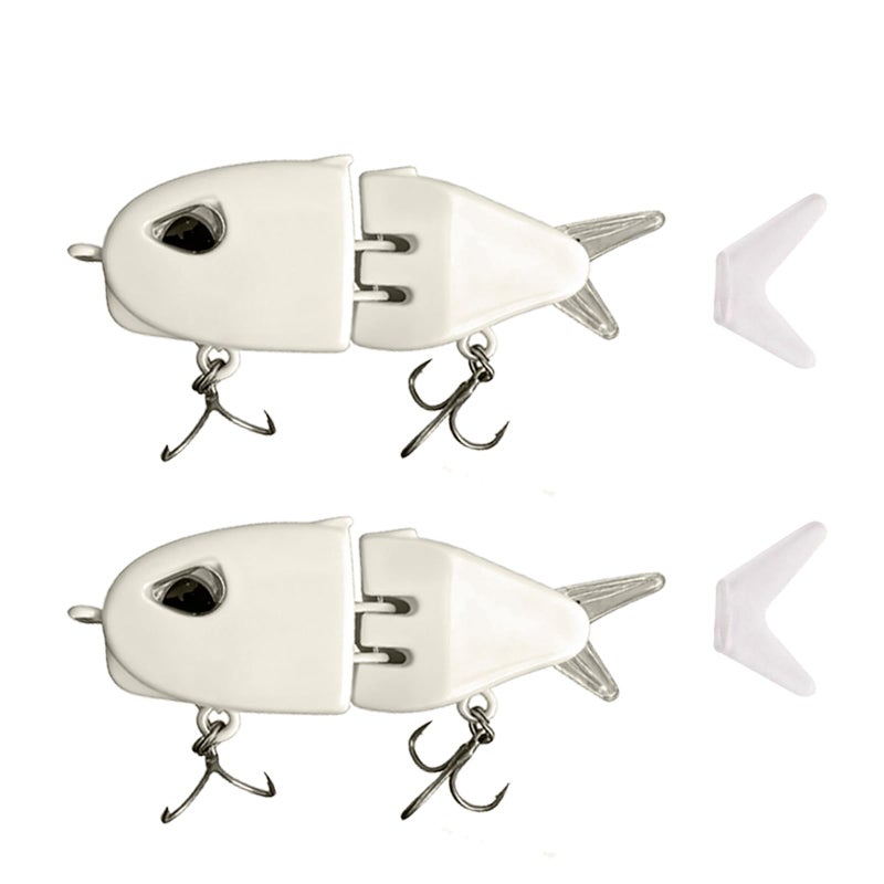 AJHMGJGO 2Pcs Mini Glide Bait for Bass Fishing,Slow Sinking Fishing Lure,Freshwater Saltwater Multi Jointed Swimbait Wobbler,for Amazing Fishing Gear Gifts for Family (White) - Image 1