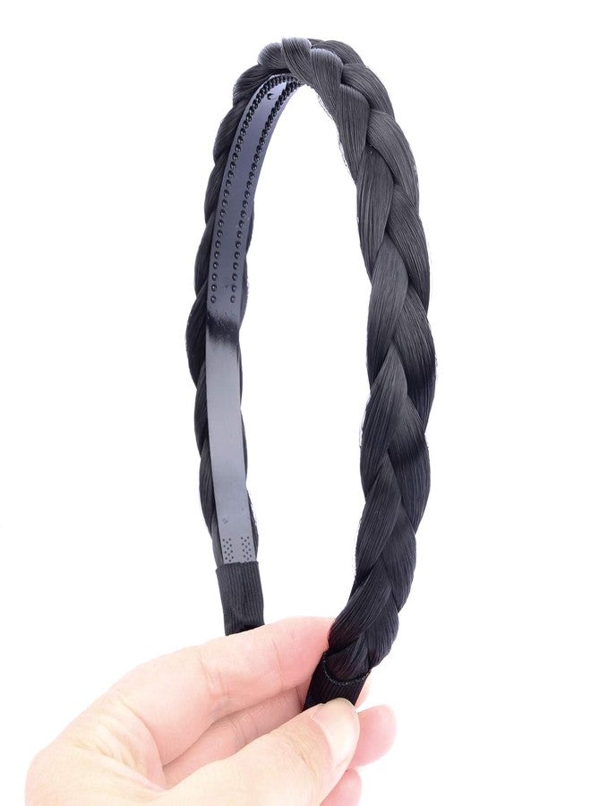 BAKEFY -2 Headband Twist Braided Headband Wig Headband Wide-Brimmed Hair Hoop Simple Ponytail Braid Hairpiece Hairband Hair Accessories(Black&Brown) - Image 3