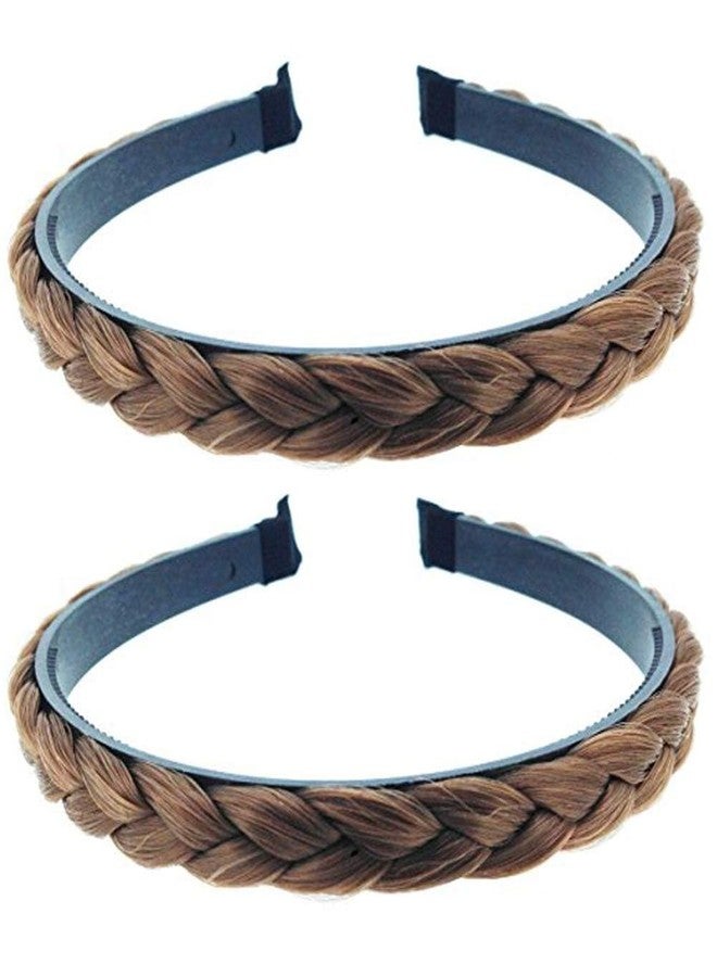 BAKEFY -2 Headband Twist Braided Headband Wig Headband Wide-Brimmed Hair Hoop Simple Ponytail Braid Hairpiece Hairband Hair Accessories(Black&Brown) - Image 1