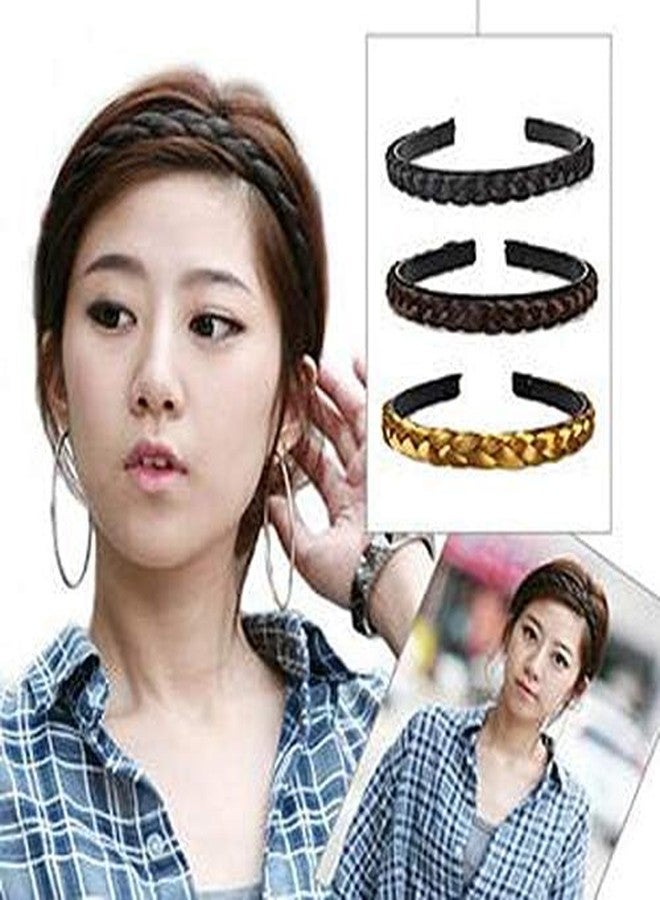BAKEFY -2 Headband Twist Braided Headband Wig Headband Wide-Brimmed Hair Hoop Simple Ponytail Braid Hairpiece Hairband Hair Accessories(Black&Brown) - Image 4