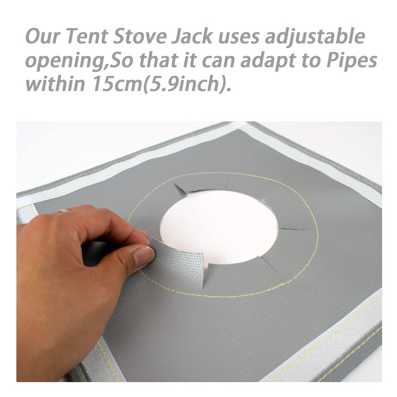 FLASLD Tent Stove Jack 12" Ã—12" with 4-6inch Expandable Hole, Grey Fireproof Hole Protector for Camping Tent Stove - Image 3