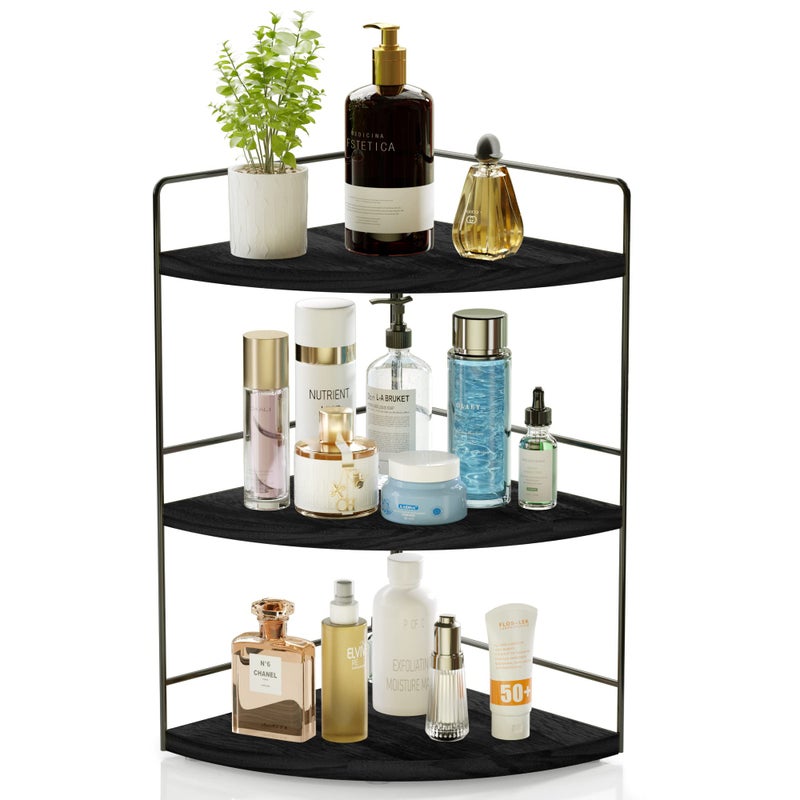 ZGO 3Tier Bathroom Organizer Countertop Corner Bathroom Counter Organizer Makeup Organizer for Vanity Skincare Organizers and Storage Bathroom Counter StorageBlack