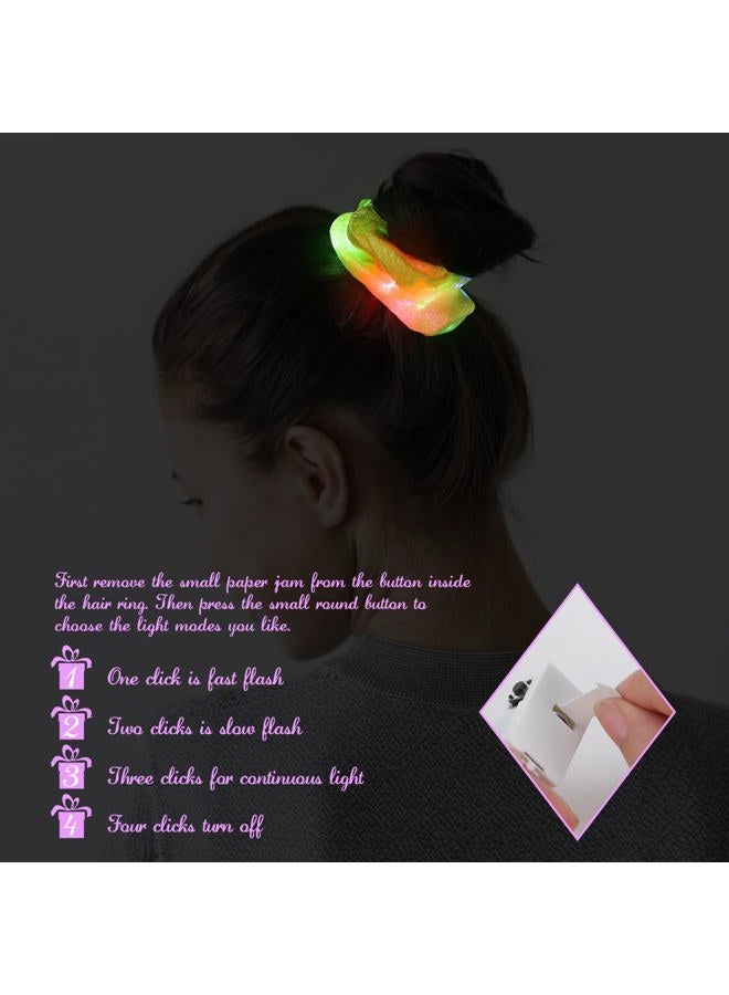 YL Mainland 12PCS LED Scrunchies for Women, Led Light Up Hair Scrunchy for Girls with Luxury Jewelry Bag, Colorful Elastic Kapok Yarn Hair Band Multi Light Modes, Glow in the Dark Accessories for Neon Rave Party  - Image 3