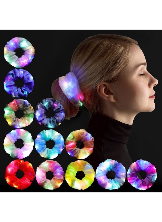 YL Mainland 12PCS LED Scrunchies for Women, Led Light Up Hair Scrunchy for Girls with Luxury Jewelry Bag, Colorful Elastic Kapok Yarn Hair Band Multi Light Modes, Glow in the Dark Accessories for Neon Rave Party  - Image 2