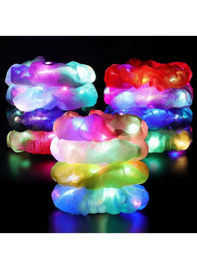 YL Mainland 12PCS LED Scrunchies for Women, Led Light Up Hair Scrunchy for Girls with Luxury Jewelry Bag, Colorful Elastic Kapok Yarn Hair Band Multi Light Modes, Glow in the Dark Accessories for Neon Rave Party  - Image 1