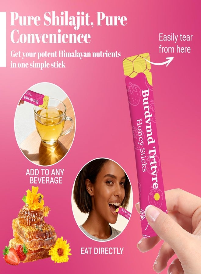 Burdvmd Trttvre Shilajit Honey Sticks - Shilejit for Women and Men, Strawberry Flavor - Natural Energy & Vitality Support, Hormonal Balance, Focus & Stamina, Non-GMO, 30 Sticks - Image 4