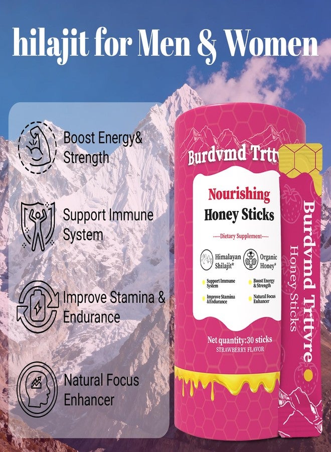 Burdvmd Trttvre Shilajit Honey Sticks - Shilejit for Women and Men, Strawberry Flavor - Natural Energy & Vitality Support, Hormonal Balance, Focus & Stamina, Non-GMO, 30 Sticks - Image 3