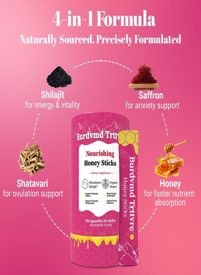 Burdvmd Trttvre Shilajit Honey Sticks - Shilejit for Women and Men, Strawberry Flavor - Natural Energy & Vitality Support, Hormonal Balance, Focus & Stamina, Non-GMO, 30 Sticks - Image 2