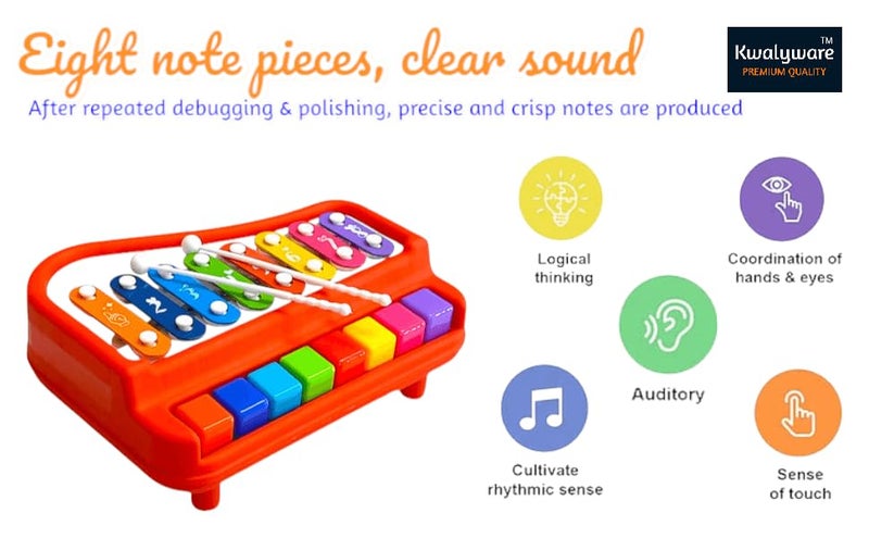 Kwalyware 2 in 1 Big Xylophone Musical Piano Toys for Kids, 8 Scale (Red) - Image 3