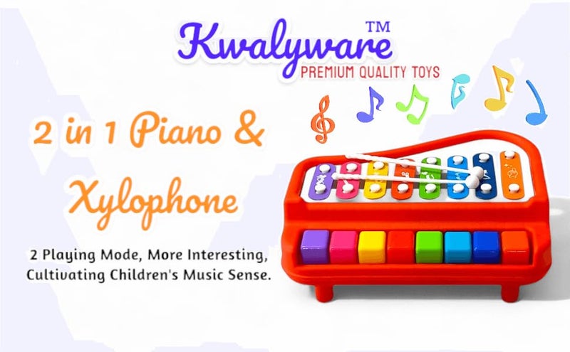 Kwalyware 2 in 1 Big Xylophone Musical Piano Toys for Kids, 8 Scale (Red) - Image 2