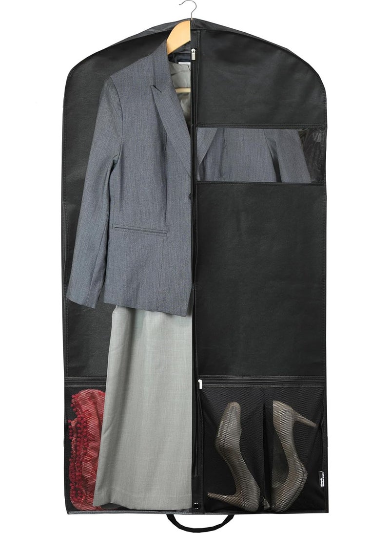 Travel Garment Bag with Zipper Pocket,  Hanging Clothes Storage Suit Bag with Handles, Black - Image 2