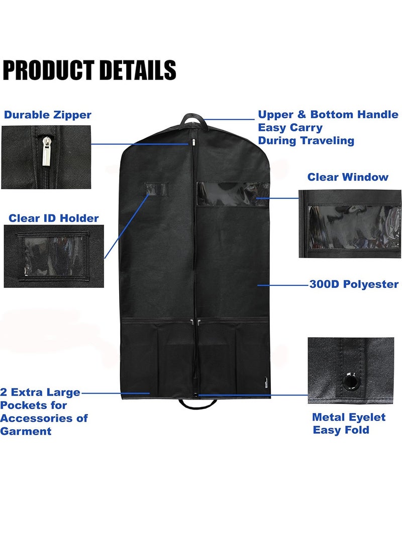 Travel Garment Bag with Zipper Pocket,  Hanging Clothes Storage Suit Bag with Handles, Black - Image 3