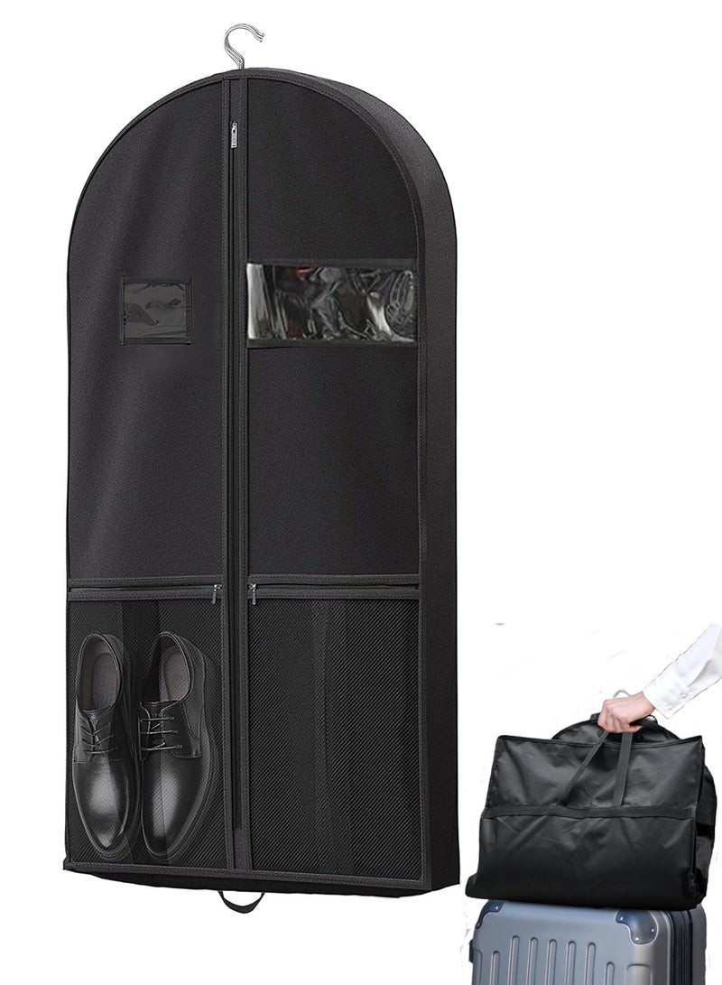Multifunction Travel Garment Bag, 2 Large Zipper Pockets, Wrinkle-Free Clothes Storage, Hanging Clothes Storage Suit Bag with Handles, Black - Image 1