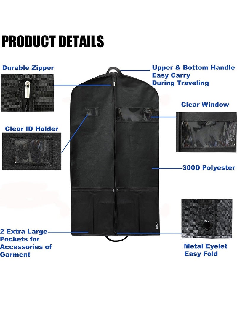 Multifunction Travel Garment Bag, 2 Large Zipper Pockets, Wrinkle-Free Clothes Storage, Hanging Clothes Storage Suit Bag with Handles, Black - Image 2