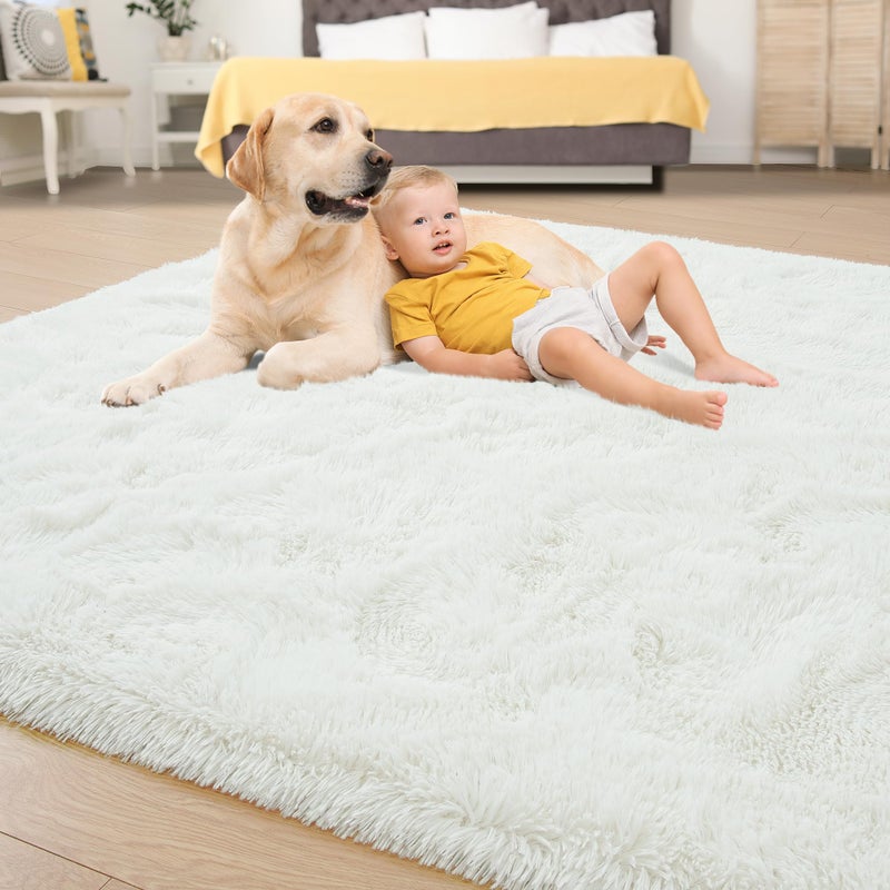 Tepook Super Soft Fluffy Rug for Bedroom, Modern Shaggy Fuzzy Kids Rugs for Living Room, Plush Indoor Nursery Home Decor Dorm Carpet with Non-Slip Bottom, Cream White, 2 X 3 Feet - Image 4