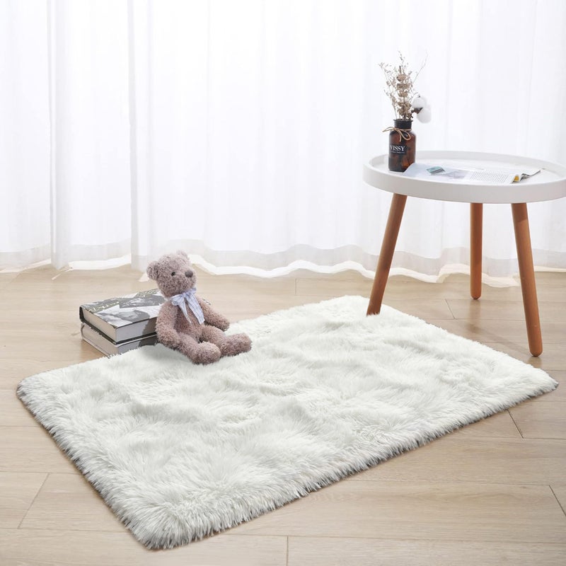 Tepook Super Soft Fluffy Rug for Bedroom, Modern Shaggy Fuzzy Kids Rugs for Living Room, Plush Indoor Nursery Home Decor Dorm Carpet with Non-Slip Bottom, Cream White, 2 X 3 Feet - Image 3