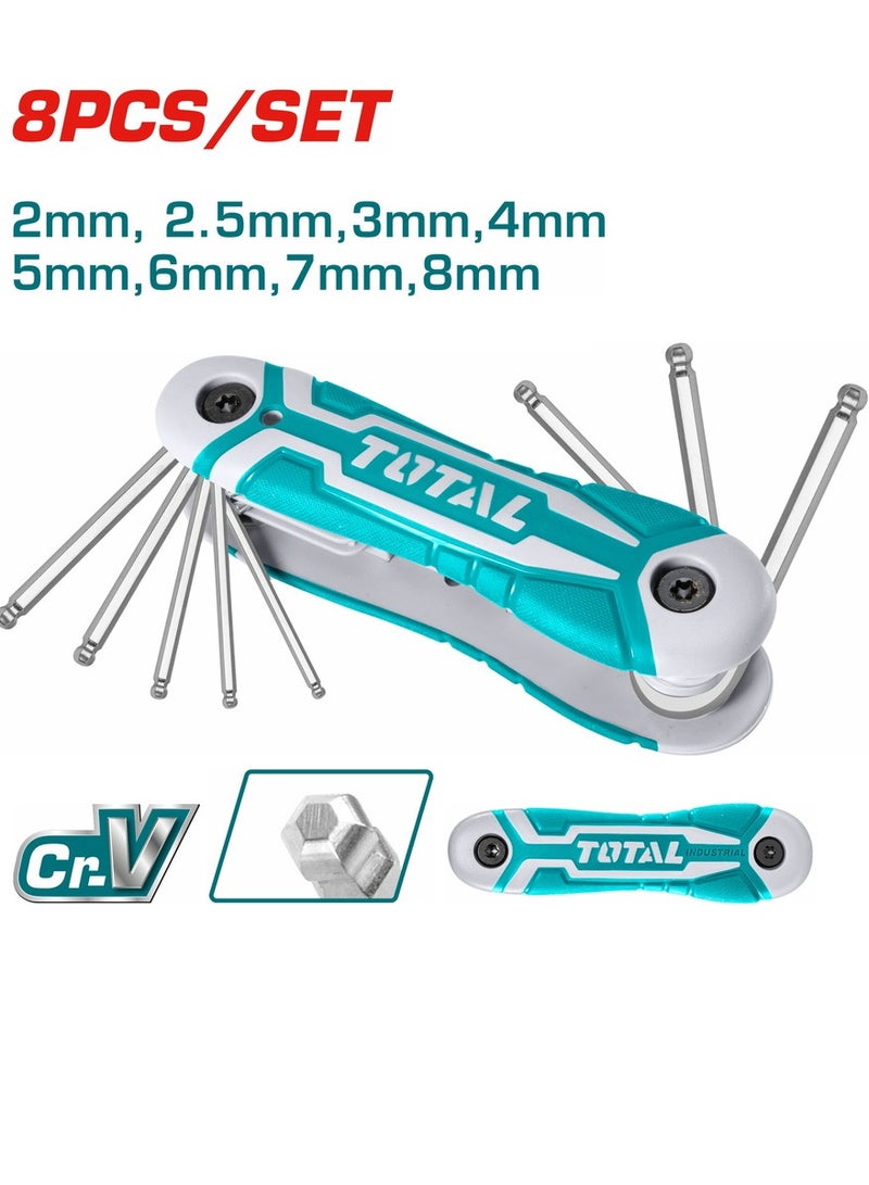 TOTAL Total Portable Ball Point Hex Key Set - 8PCS Cr-V Pocket Tools for Versatile Fastening and Easy Access For Basic Home Repair And General Applications  - Image 1