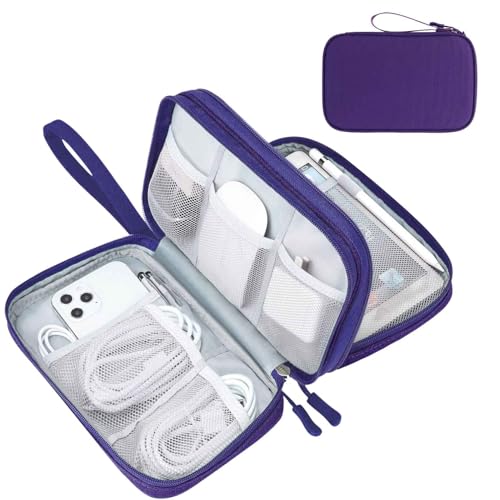 FYY Electronic Organizer, Large Travel Cable Organizer Bag Pouch Electronic Accessories Carry Case Portable Waterproof Double Layers All-in-One Storage Bag for Cable, Cord, Charger, Purple - Image 1