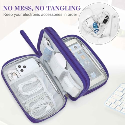FYY Electronic Organizer, Large Travel Cable Organizer Bag Pouch Electronic Accessories Carry Case Portable Waterproof Double Layers All-in-One Storage Bag for Cable, Cord, Charger, Purple - Image 5