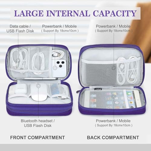 FYY Electronic Organizer, Large Travel Cable Organizer Bag Pouch Electronic Accessories Carry Case Portable Waterproof Double Layers All-in-One Storage Bag for Cable, Cord, Charger, Purple - Image 3