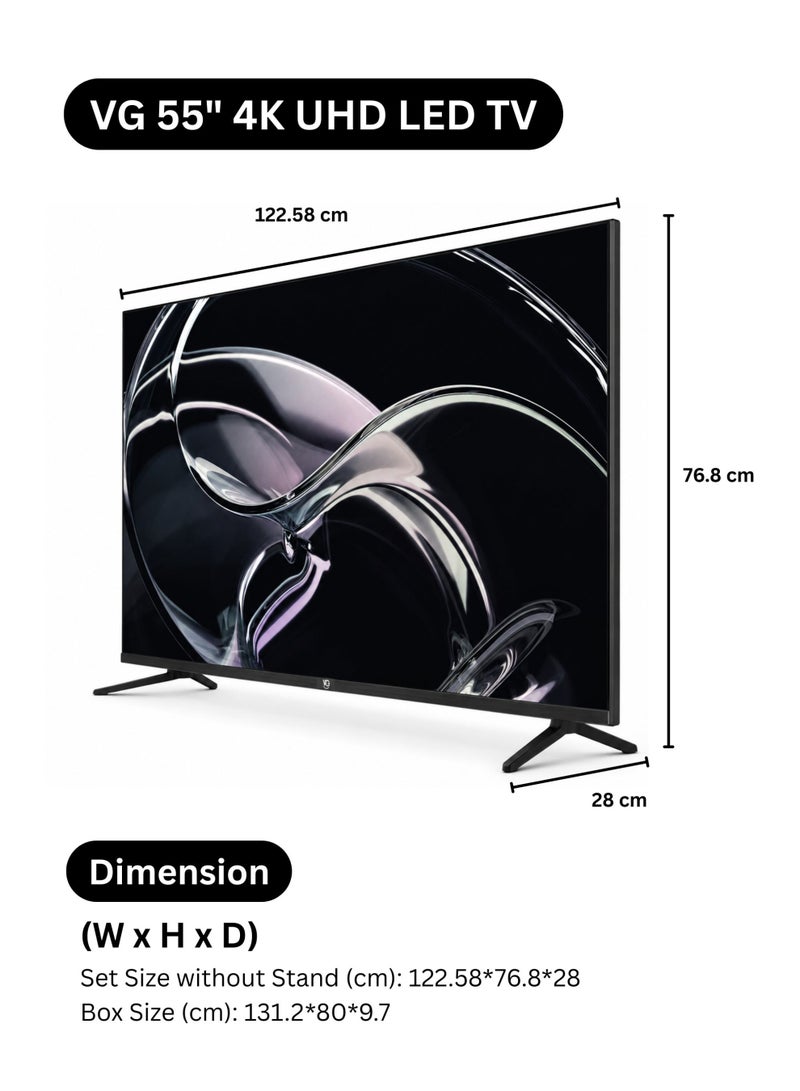 VG 55 Inch 4K UHD Android Smart Television (2026 Model) 55" Ultra HD Smart TV with Android 15 | A+ Grade Panel | Edgeless Design | Wifi & Bluetooth | DVB-T2/S2 Digital Tuner | Ultra HD LED Television | Free Wall Mount Included - VGLED55AOU - Image 2