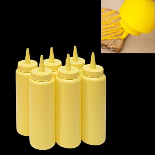 THW®355 ML 12 oz Plastic Squeeze Bottles For Ketchup BBQ Sauce Syrup Condiments Mustard Mayo Hot Sauce Olive Oil Dressing, Yellow- Pack of 6 Pieces - Image 1