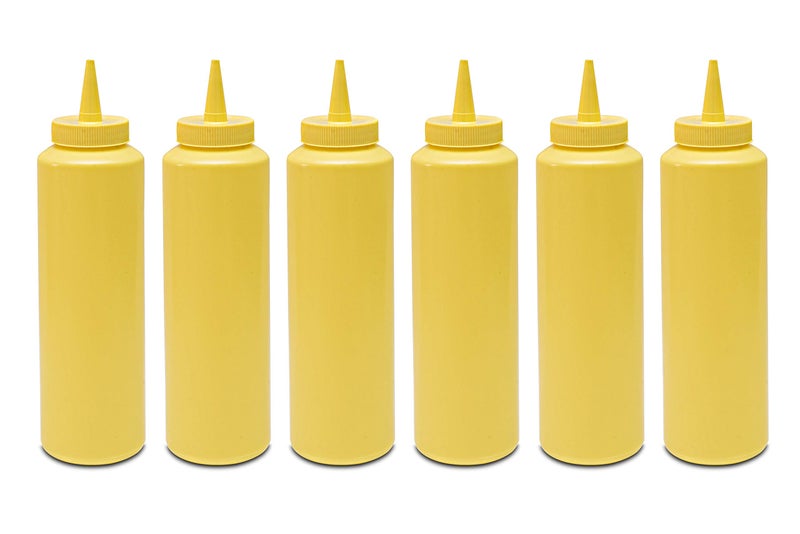 THW®355 ML 12 oz Plastic Squeeze Bottles For Ketchup BBQ Sauce Syrup Condiments Mustard Mayo Hot Sauce Olive Oil Dressing, Yellow- Pack of 6 Pieces - Image 4