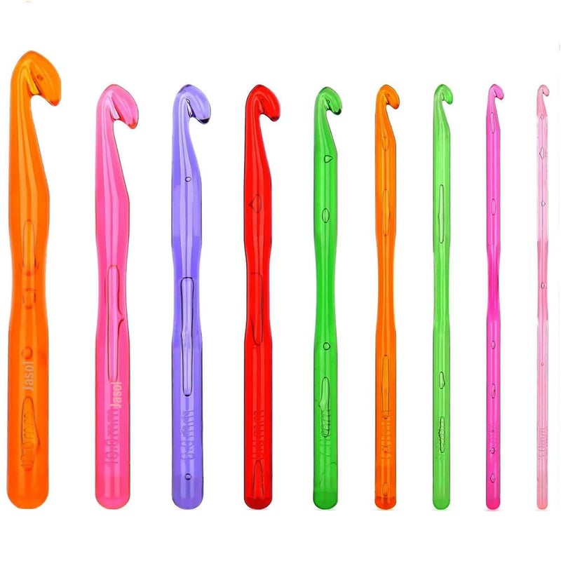 Jasol 9pcs Acrylic Crochet Hook Set, Crystallites Acrylic Crochet Hooks with Ergonomic Handles for Arthritic Handles, 3mm-12mm Crochet Hook Extra Deeper Crochet Needle for Beginners Crocheting Yarn - Image 1