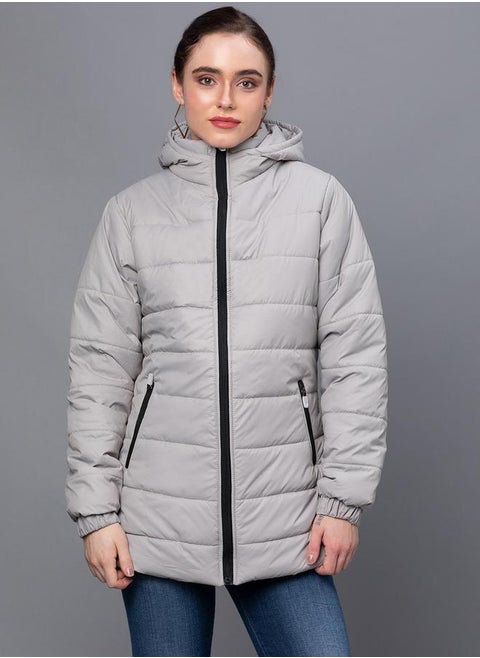 Solid Longline Hooded Puffer Jacket by Styli