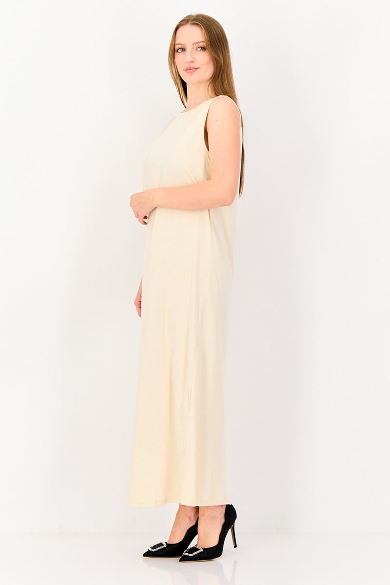 trendyol Women Solid Sleeveless Maxi Dress, Beige - Image 4