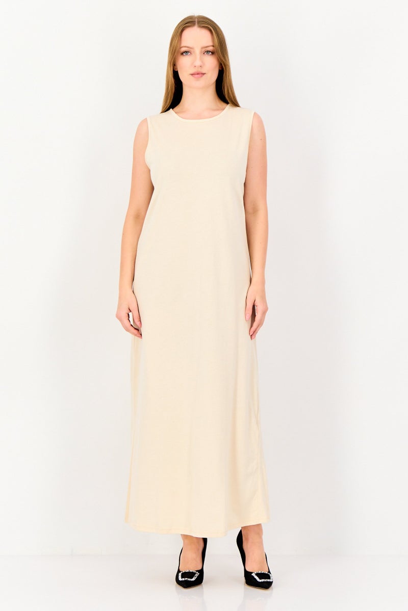 trendyol Women Solid Sleeveless Maxi Dress, Beige - Image 1