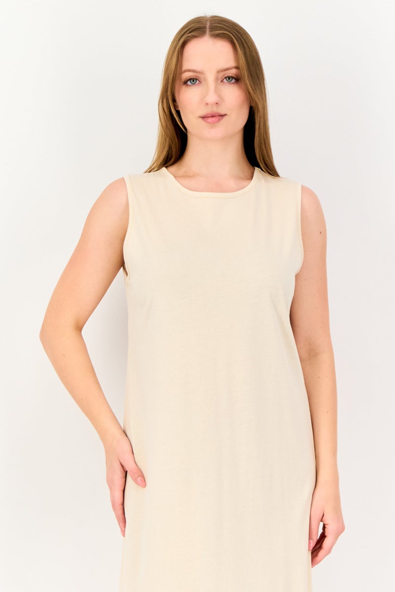 trendyol Women Solid Sleeveless Maxi Dress, Beige - Image 3