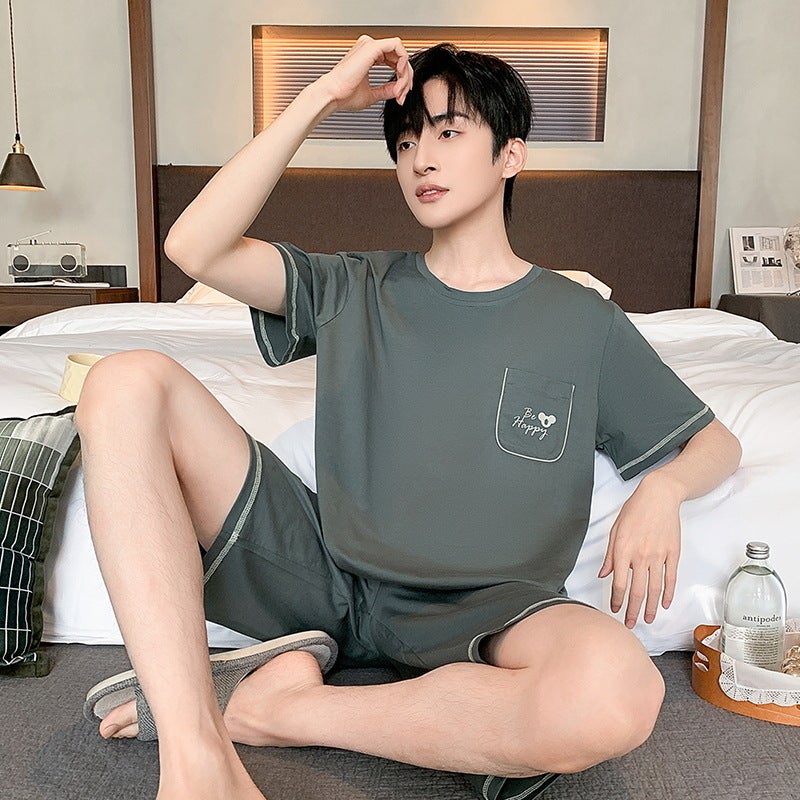 Cartoon Men's Summer Sleepwear Set with Short Sleeves and Shorts, Striped, Round Neck - Image 3