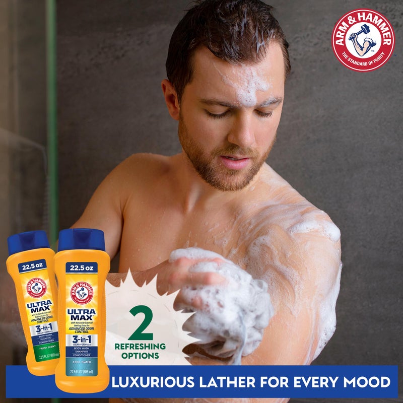 Arm & Hammer Essentials Mens Body Wash - Ultra Max 3-in-1 Fresh Scent 22.5oz - Mens Shampoo Conditioner Body Wash - Image 3