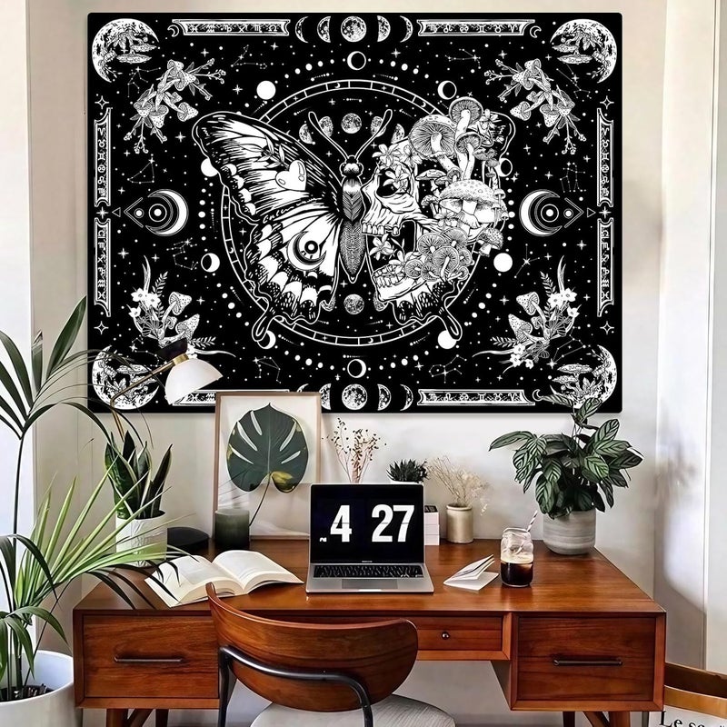 Fungarth Skull Mushroom Tapestry (Black, 80” x 60”) - Image 3