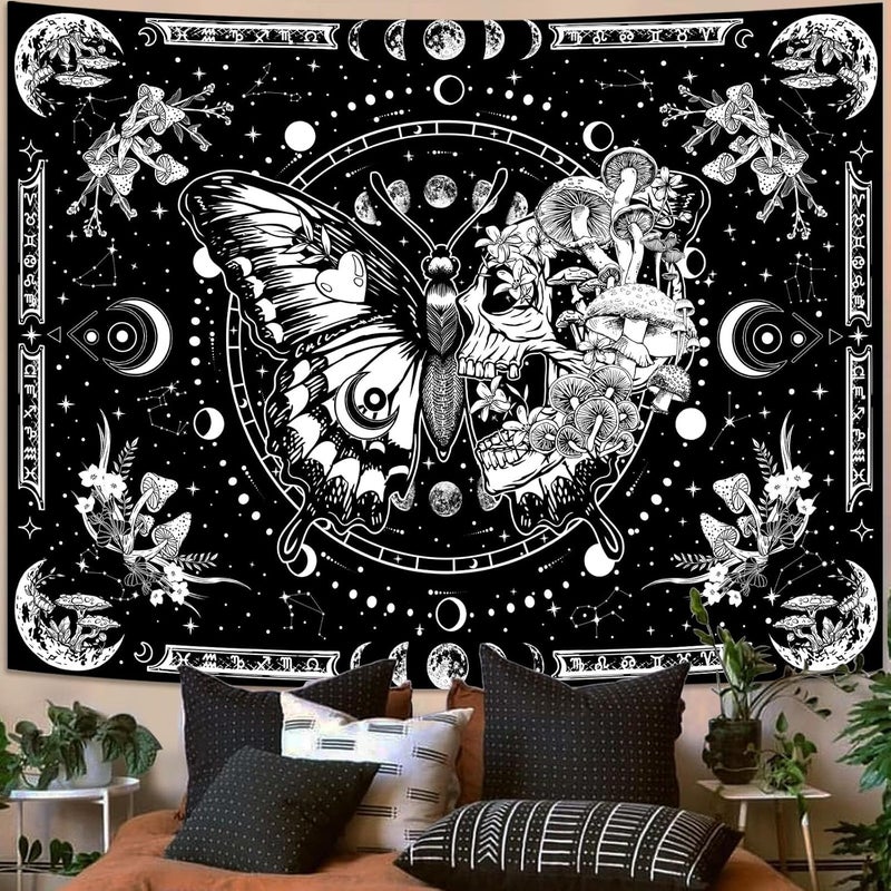 Fungarth Skull Mushroom Tapestry (Black, 80” x 60”) - Image 2