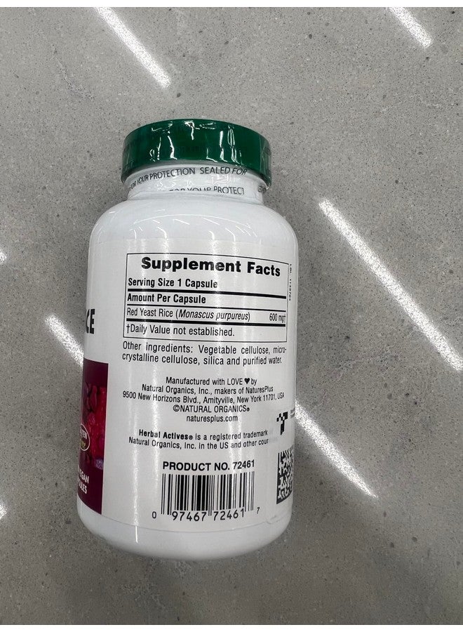 Natures Plus Herbal Actives Red Yeast Rice - 600 mg, 120 Vegan Capsules - Vegetarian, Gluten-Free - 120 Servings - Image 3