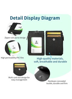 INFOSUN PU Leather ID Badge Card Holder Wallet-Style Protective Case with 5 Card Slots, 1 Side Zipper Pocket & 24.8-inch (About 63 cm) Polyester Neck Ianyard Retractable Badge Reel-Black  - Image 2