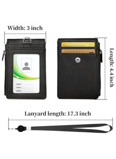 INFOSUN PU Leather ID Badge Card Holder Wallet-Style Protective Case with 5 Card Slots, 1 Side Zipper Pocket & 24.8-inch (About 63 cm) Polyester Neck Ianyard Retractable Badge Reel-Black  - Image 4