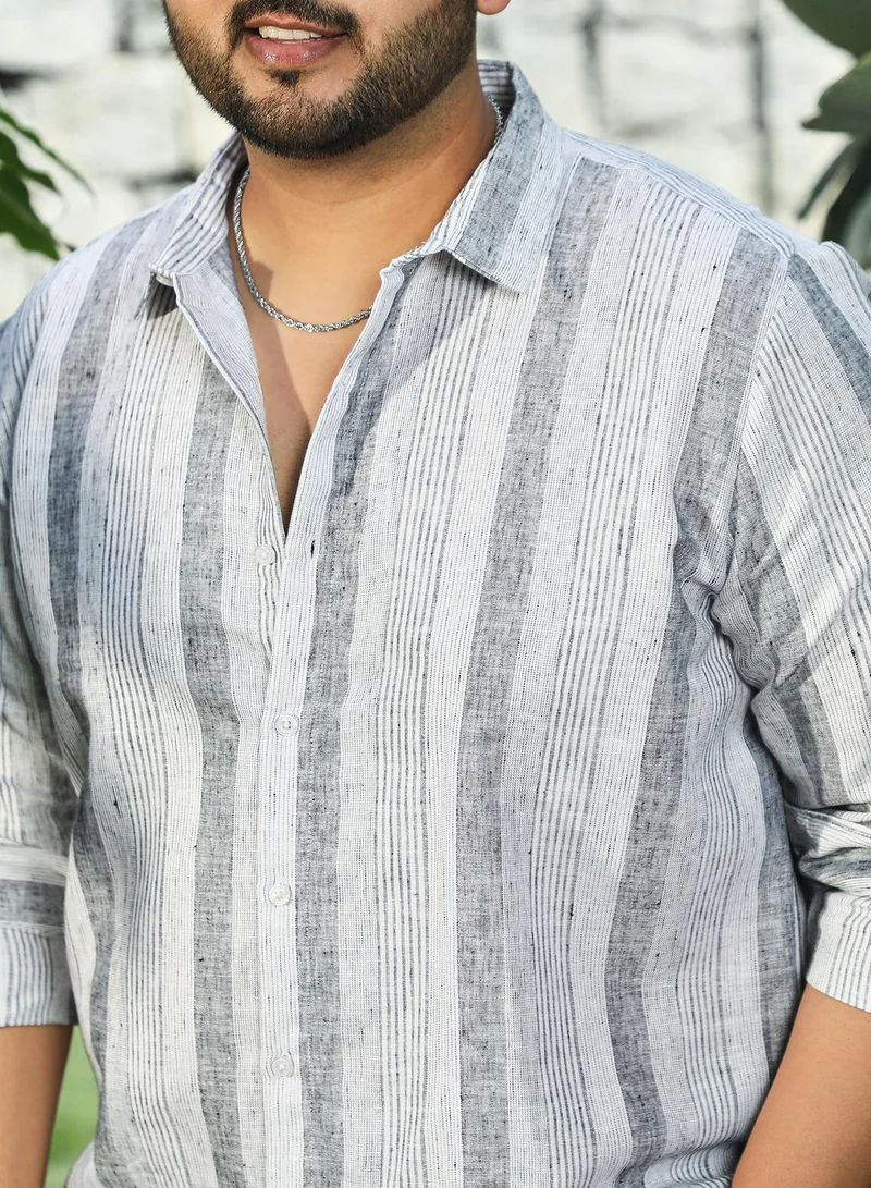 Instafab Plus Instafab Plus Men's Ash Grey Pincandy-Striped Regular Shirt For Casual Wear | Spread Collar | Long Cuffed Sleeves | Button Closure | Plus Size Shirt Crafted With Comfort Fit For Everyday Wear