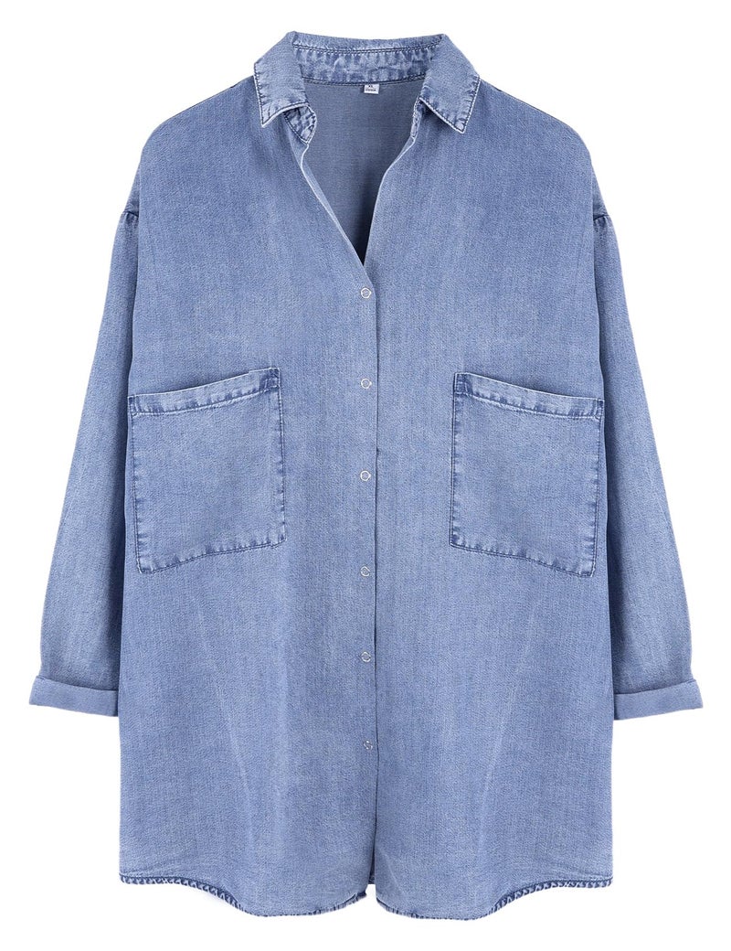 Yimoon Womens Denim Shirts Chambray Button Down Jean Shirt Denim Tencel 3/4 Sleeve Tops - Image 1