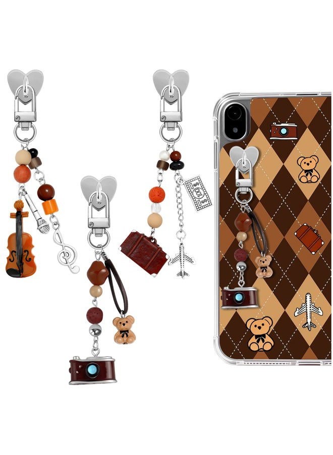 ZLSPTK 3Pcs Charm Chains for Kindle Cute Phone Charm Kit Bear Y2k Keychain Charms for Kindle with Hook Brown Camera Phone Decorations for Case Hippers Accessories for Readers Booklovers Women Men Gifts - Image 1