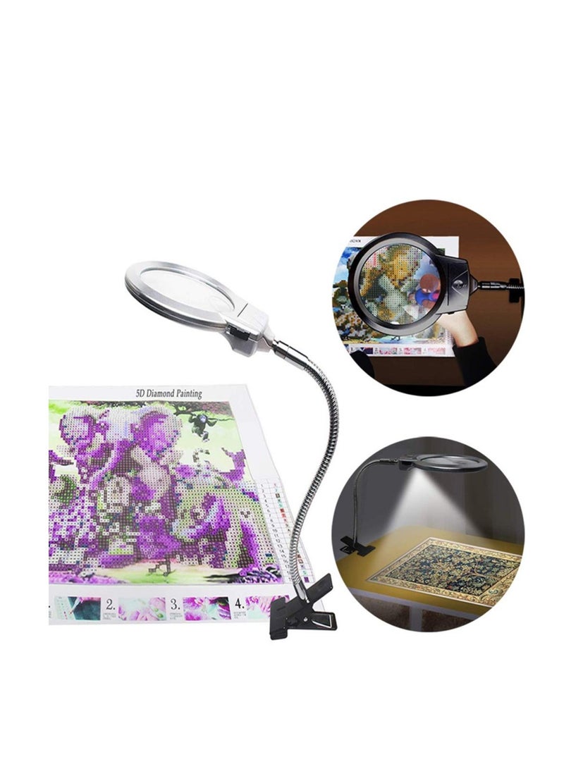 SYOSI Magnifying Desk Lamp, LED-illuminated Magnifier Microscope, Clip Magnigying Glass with Light and Stand, Desk Metal Hose Magnifier, for Reading, Close Work, Diamond Painting and Sewing Handicrafts - Image 1