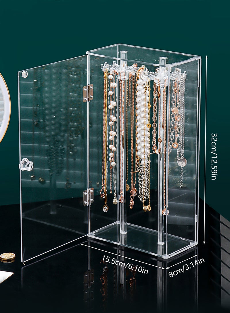 Necklace Holder,Acrylic Jewelry Organizer with 24 Hooks,Rotation Necklace Organizer Display Case Stand for Necklaces Pendant Bracelets, jewelry Tray Hanging Rack Storage for Earrings Rings - Image 2