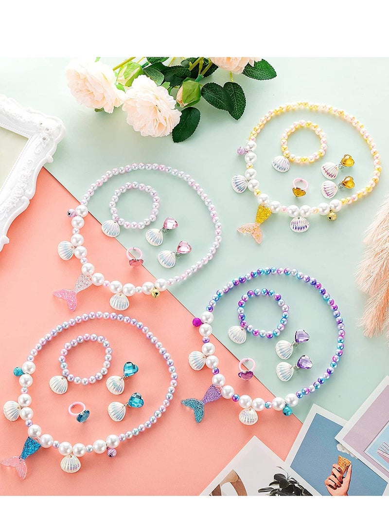 SOLARAE Mermaid Jewelry Kit Mermaid Necklace Bracelet Set Mermaid Birthday Decorations Party Favors Includes Princess Mermaid Necklace Shell Bracelet Earrings Rings for Girls Costume Jewelry Supplies 4 Set - Image 4