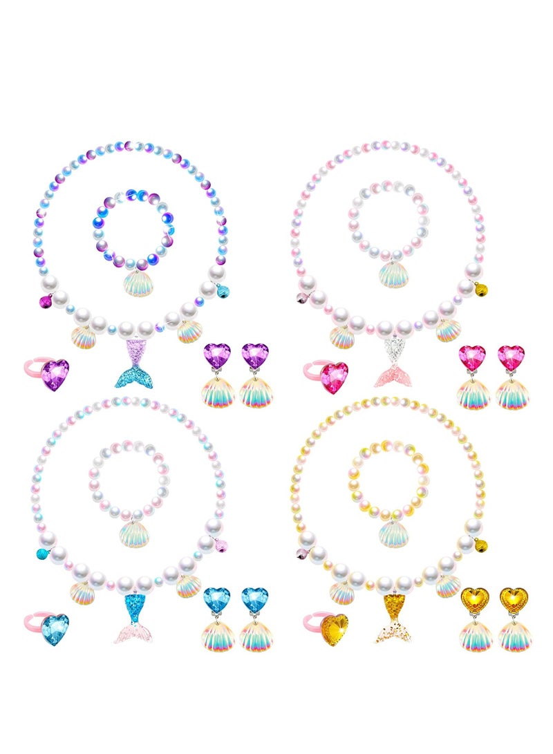 SOLARAE Mermaid Jewelry Kit Mermaid Necklace Bracelet Set Mermaid Birthday Decorations Party Favors Includes Princess Mermaid Necklace Shell Bracelet Earrings Rings for Girls Costume Jewelry Supplies 4 Set - Image 1